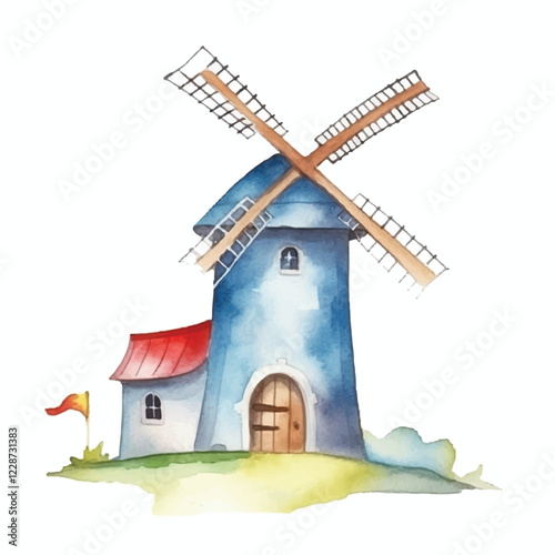 watercolors A whimsical windmill illustration