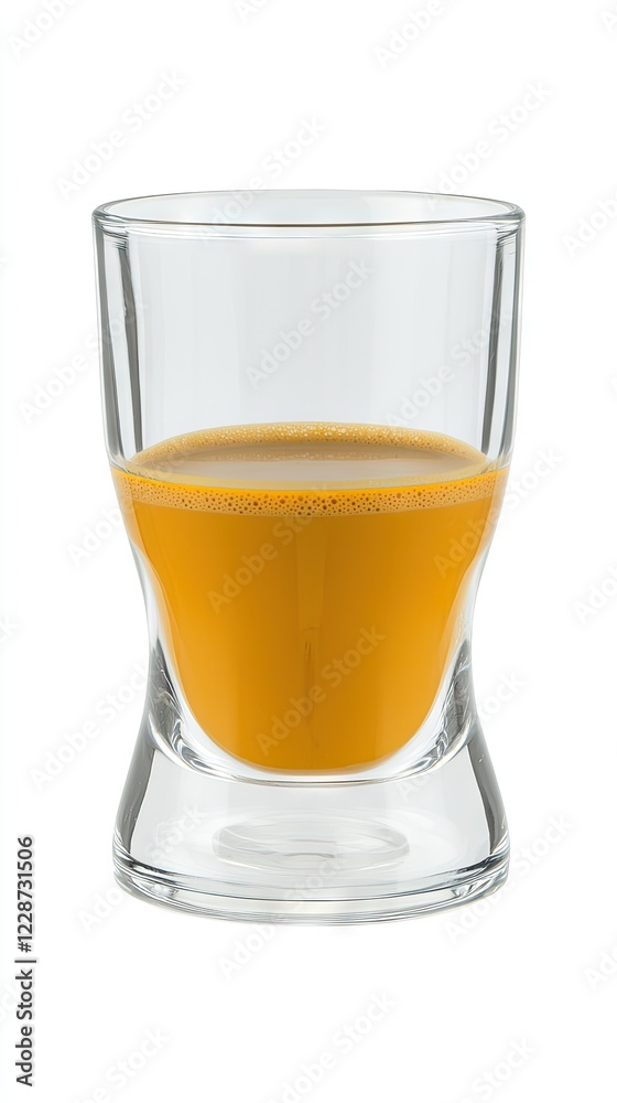 Espresso shot in glass, studio shot, white background, beverage, food photography, website use