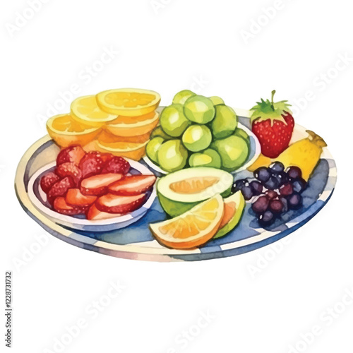watercolors beautifully arranged fruit platter illustration