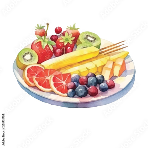 watercolors beautifully arranged fruit platter illustration