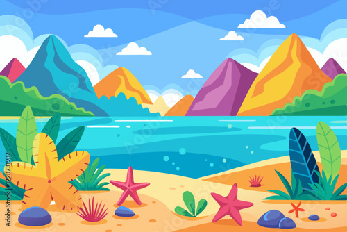 A mountain and beach landscape