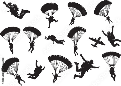 Skydiving and Paragliding Silhouettes – Extreme Sports Parachute Vector Set