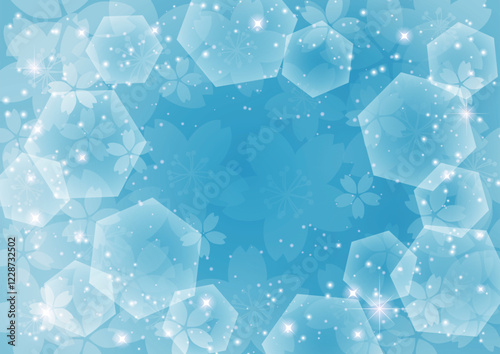 桜、イラスト、六角形、春、かわいい、背景、青