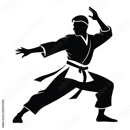 Hand drawn karate silhouette illustration