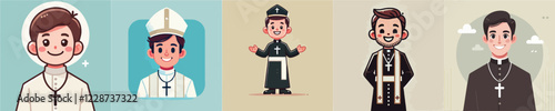 vector set of priest characters