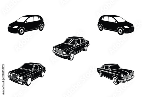 set of silhouettes car isolated on white
