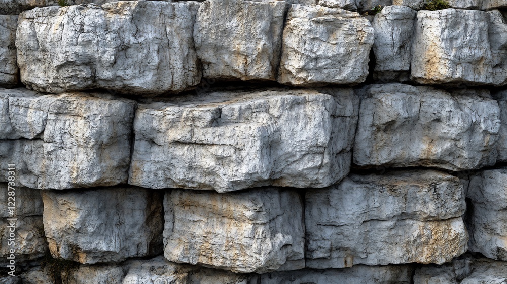 Fototapeta premium Rough grey stones neatly stacked wall texture. AI Generated