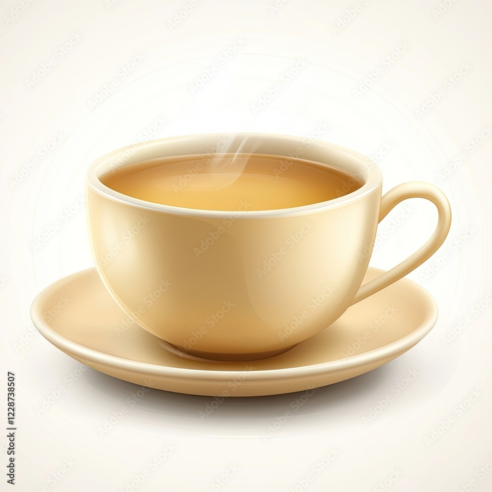 Hot tea, cup, saucer, steam, drink, white background, breakfast, relaxation