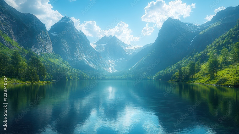 Serene Mountain Lake Reflections: A Breathtaking Panorama of Nature's Majesty Serene Mountain Lake Reflections: A Breathtaking Panorama of Nature's Majesty