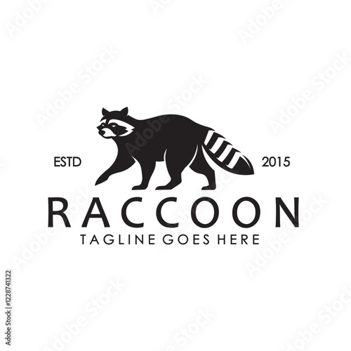 Raccoon Silhouette Vector Illustration. Forest Animal Logo Design