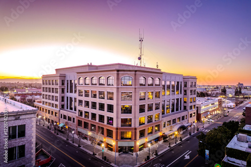 Modesto City Hall at Sunset – Aerial View of Downtown Modesto, California