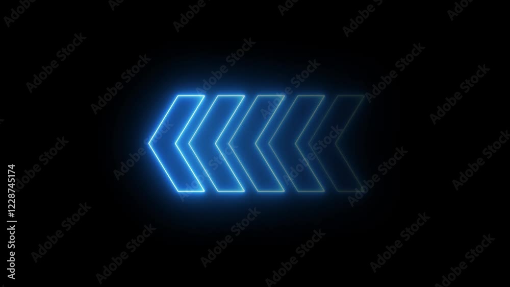 Glowing neon light animated traffic directional arrows sign. Left arrow for road direction. Flashing direction indicators