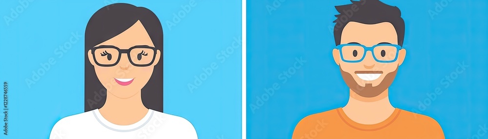 Diverse team, avatars, profile pictures, website, blue background