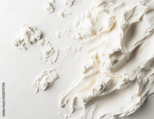 Close-up of creamy white texture, swirled and textured on white background. photo