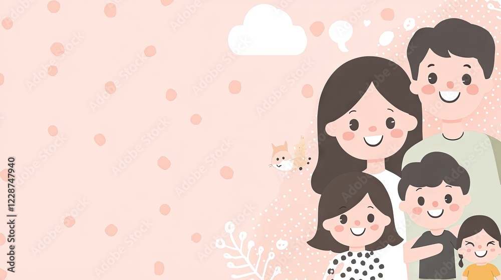 Happy family portrait, pastel background, family bonding, ideal for cards Happy family portrait, pastel background, family bonding, ideal for cards