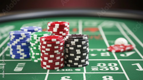Casino Chips on Roulette Ta...
