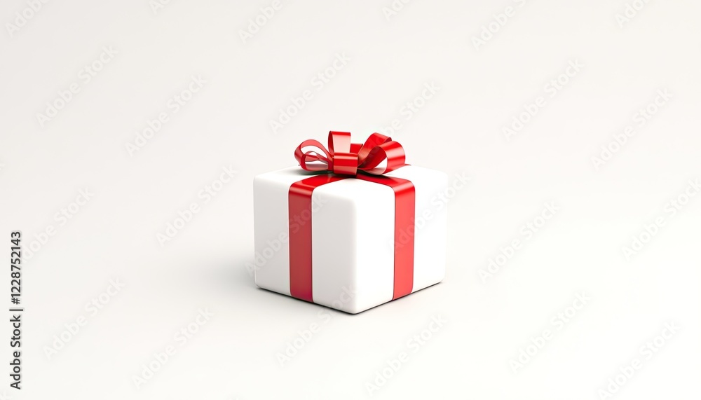 A beautifully wrapped white gift box with a red ribbon and bow, set against a plain background A beautifully wrapped white gift box with a red ribbon and bow, set against a plain background