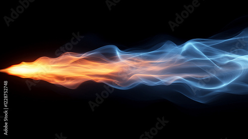 A space rocket launching with flames and smoke against a dark blue background representing innovation exploration minimalistic bright modern blurred empty space for caption on side