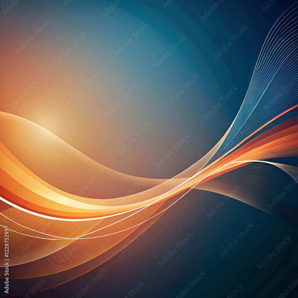 Fototapeta premium Abstract Orange Wave on Blue Background. Minimalist Digital Art