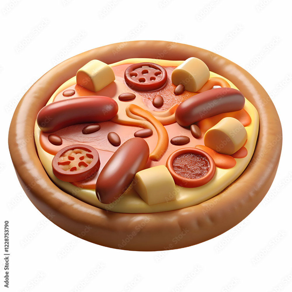 Delicious 3D Rendered Pizza with Sausage. Tomato and Cheese Delicious 3D Rendered Pizza with Sausage. Tomato and Cheese