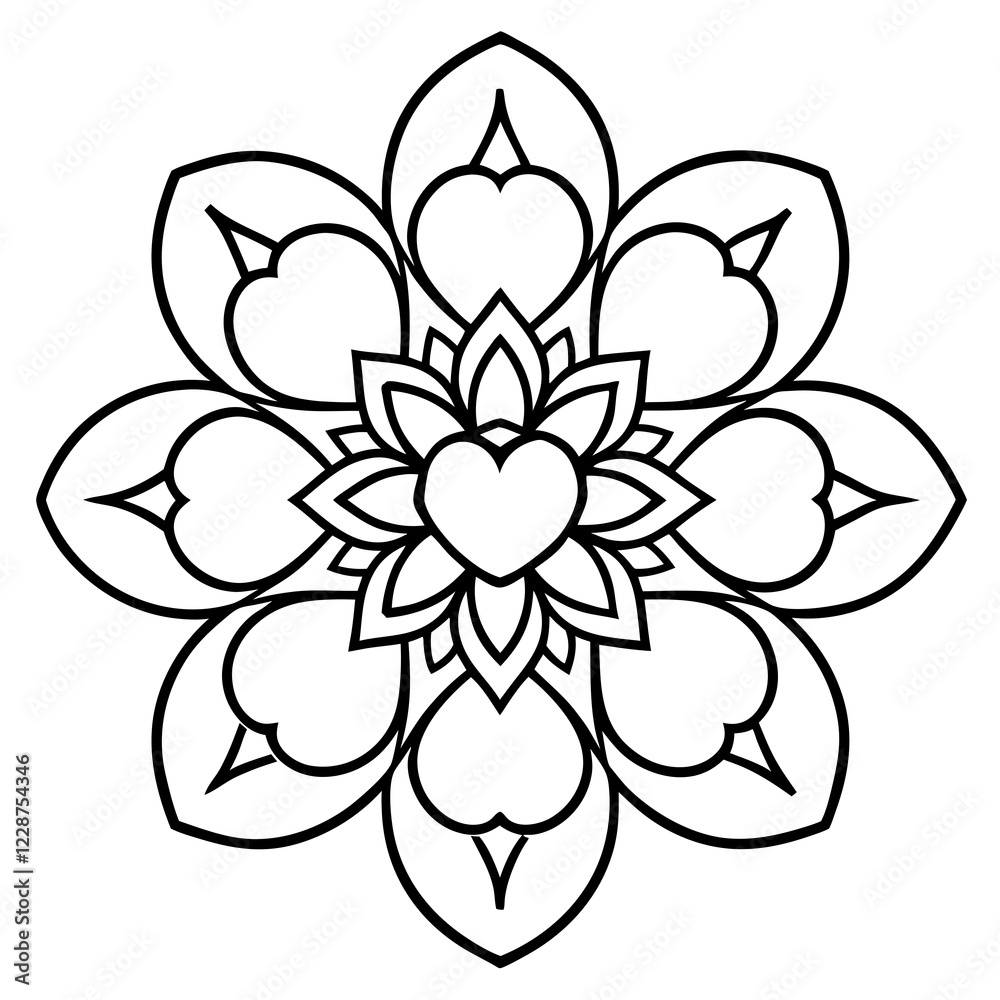 Boho Mandala Heart Line Art for Design Projects Boho Mandala Heart Line Art for Design Projects