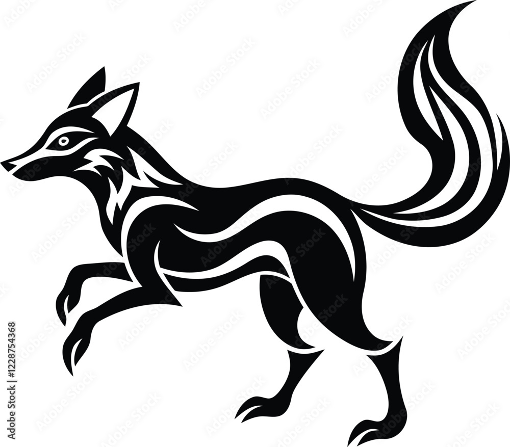 Obraz premium Beautiful Fierce Fox vector illustration, Premium quality fierce Fox silhouette vector art, fierce Fox line art vector