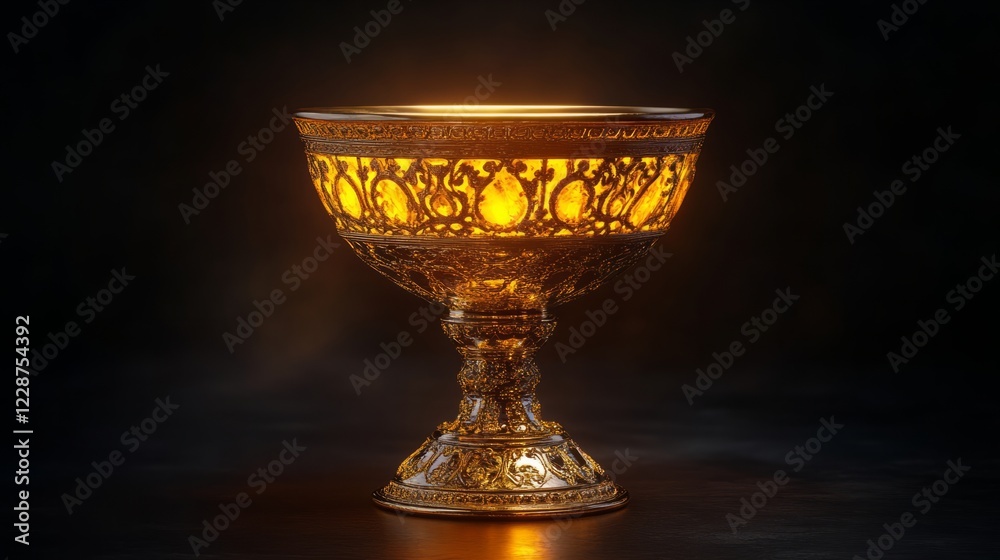 A shining 3D gold trophy cup, with dramatic lighting, standing prominently on a black background A shining 3D gold trophy cup, with dramatic lighting, standing prominently on a black background