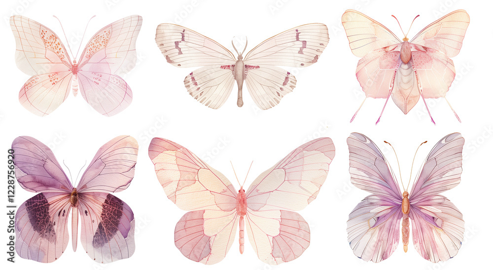 Obraz premium Earthy watercolor butterflies in warm beige, soft pink, and muted brown shades with a delicate design