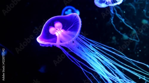 Mesmerizing Underwater Scene Featuring a Glowing Jellyfish