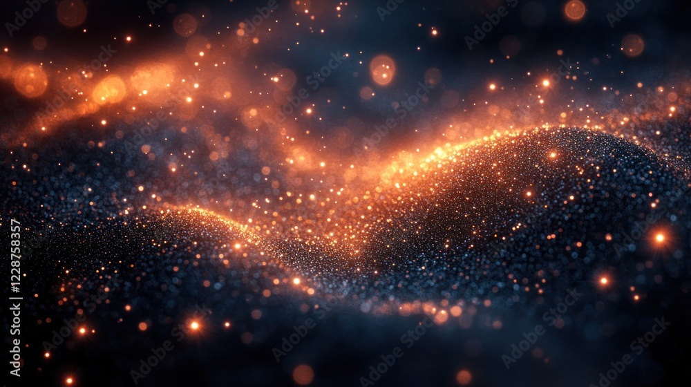 Fototapeta premium Glowing particles wave, dark background, abstract, design