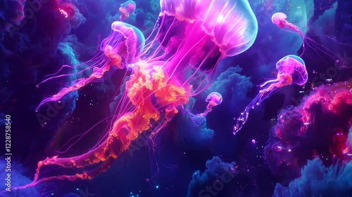 Enchanted Jellyfish Galaxy: Vibrant Underwater Neon Dreamscape