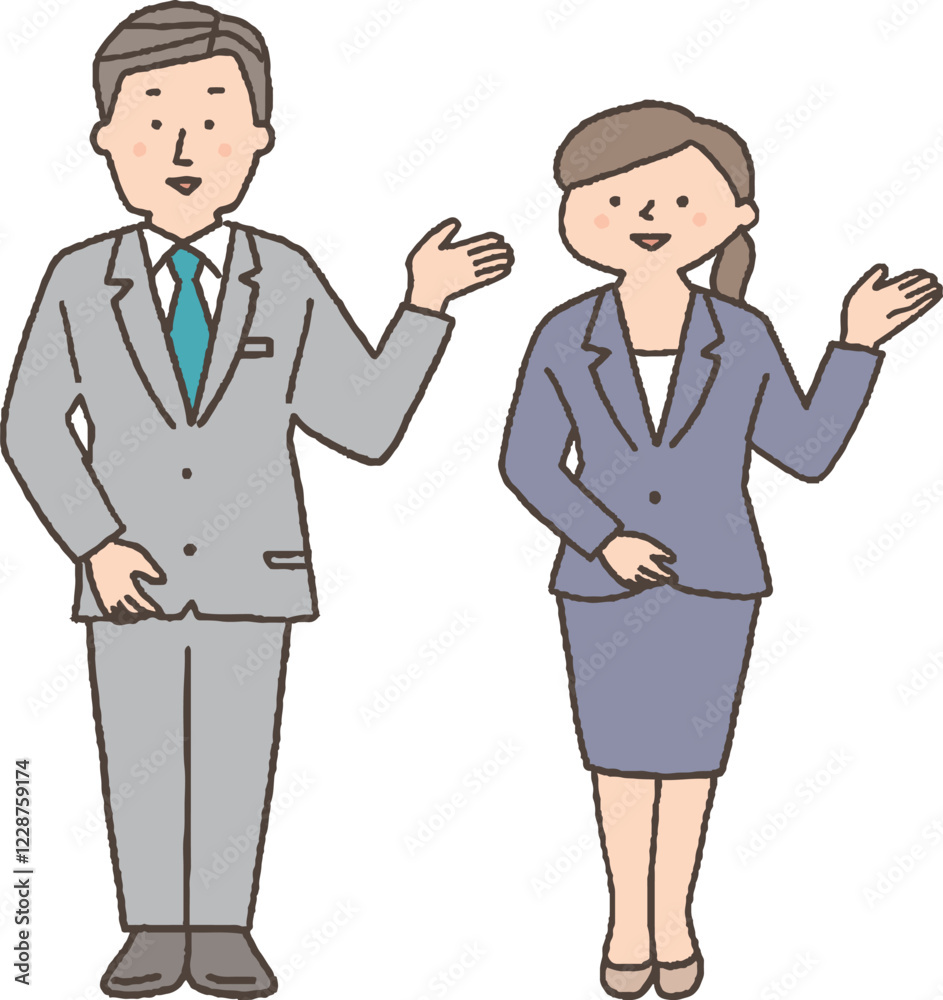 案内をするスーツ姿の男女 案内をするスーツ姿の男女