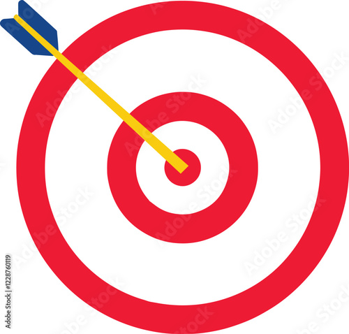 Target with arrow in the bullseye with heavy shadow on it Goal achieving symbol icon sign vector