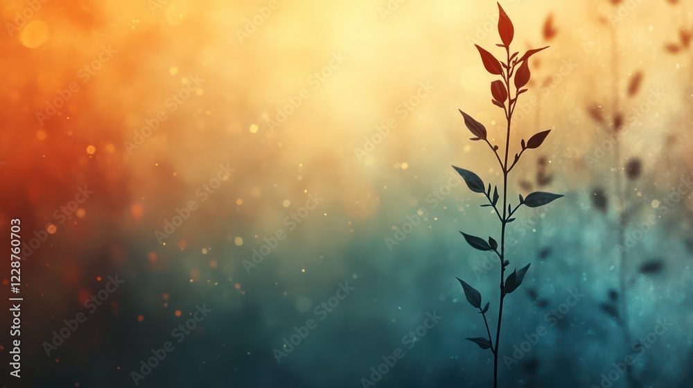 Serene Sunset Silhouette: A Single Plant Stands Tall Against a Dreamy, Warm-Toned Background Serene Sunset Silhouette: A Single Plant Stands Tall Against a Dreamy, Warm-Toned Background