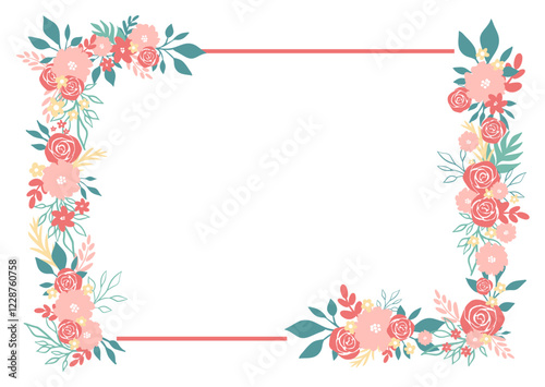 Rectangular flower frame for retro style decoration. Vector illustration