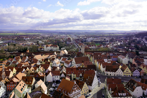 Aerial view of medieval town in southern Germany in winter photo