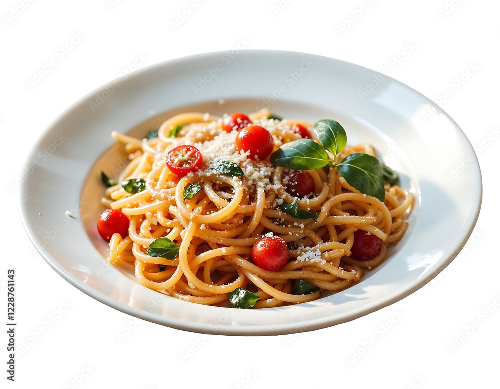 Elegant Italian pasta dish with rich sauce, fresh garnishes, and authentic ingredients, isolated on a white background. Perfect for menus, branding, and food marketing.