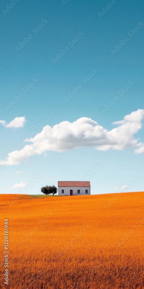 White House in Orange Field Under Blue Sky White House in Orange Field Under Blue Sky
