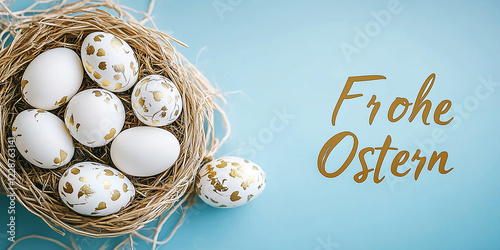 Frohe Ostern - Korb mit Ostereier. Text 