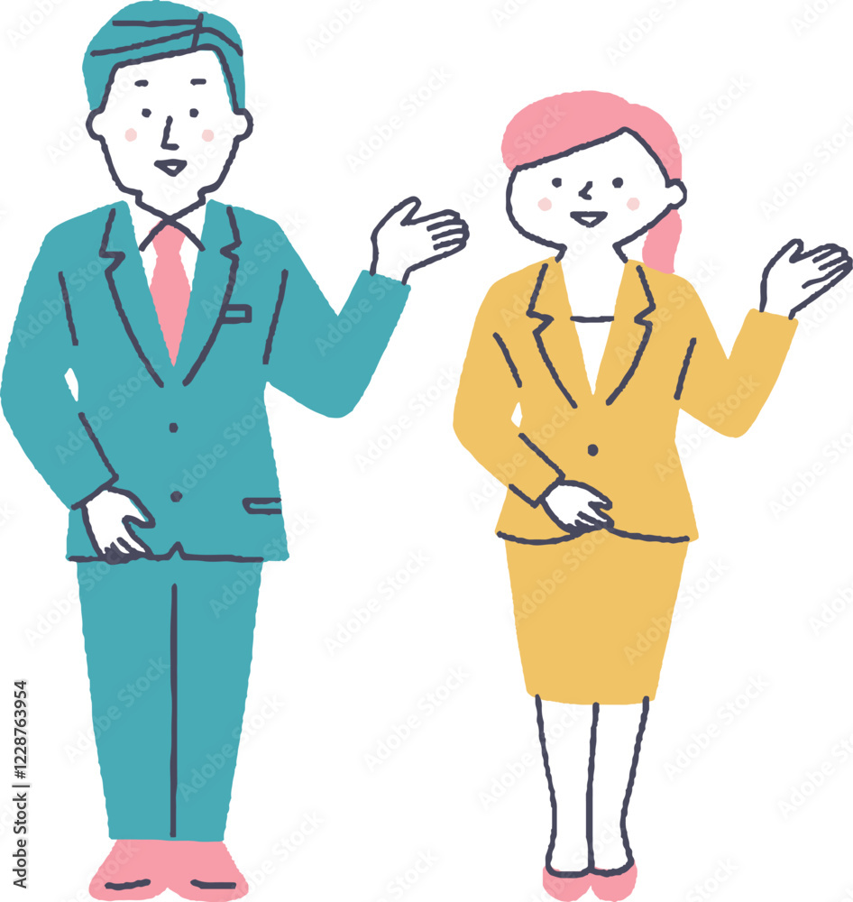 案内をするスーツ姿の男女 案内をするスーツ姿の男女