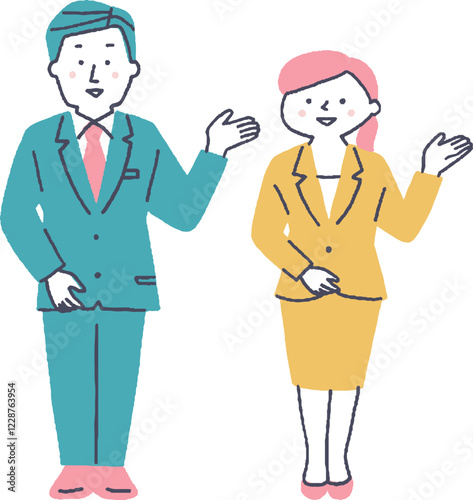 案内をするスーツ姿の男女
