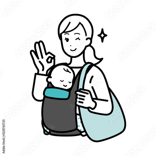 Clip art of woman raising child with smile.
