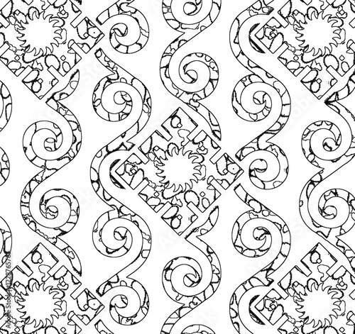 Hand Drawn Flowers and Leaves Line Pattern Watercolor Trendy Plan Trendy Color Cards Print On The Floor Home Textile Fabric Wallpaper Wrapping Cards Carpet Rug Background Fabric Linen Look Textures