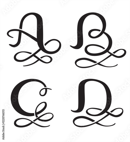 Stylized Monogram Set Letters A,B,C,D