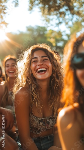 A diverse group of friends laughing out loud at an outdoor gathering, after one of them successfully pulls a fun prank, their natural expressions full of humor