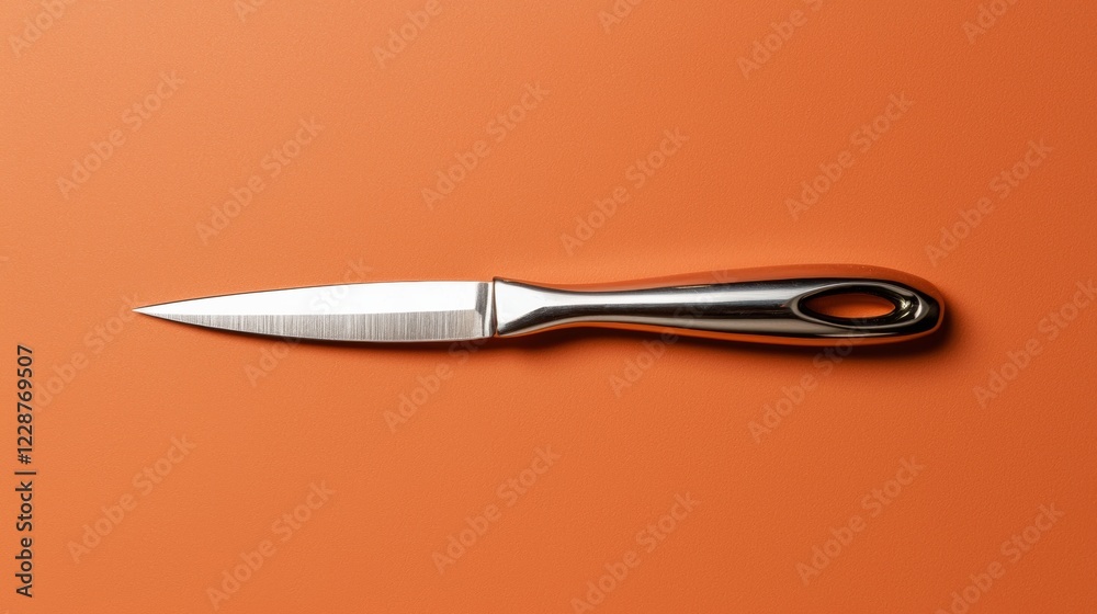 Fototapeta premium Silver butter knife on orange background
