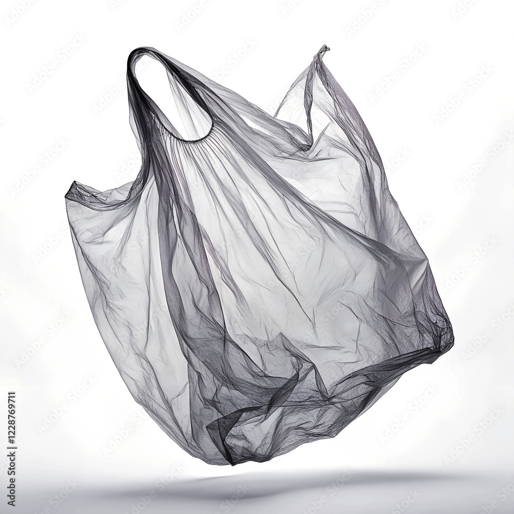 Fototapeta premium Crinkled Transparent Plastic Bag on White Background