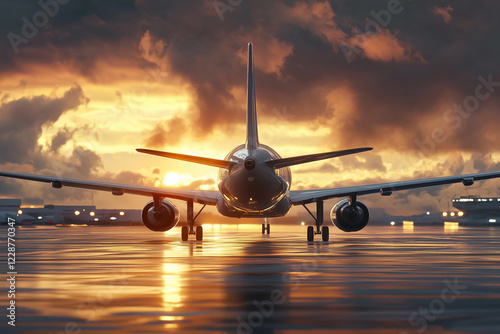 Airplane taking off from the airport, airline business concept.