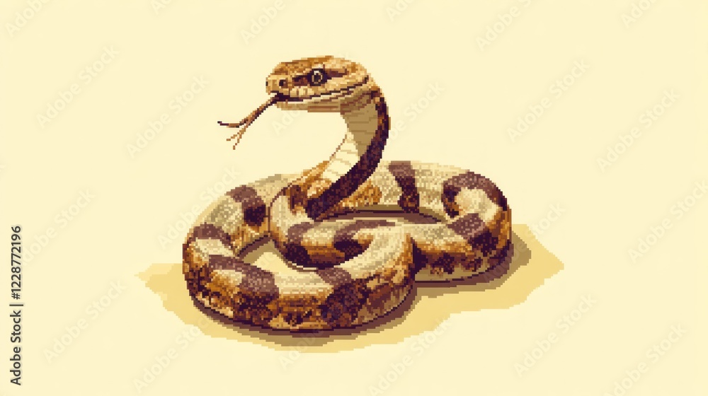 Obraz premium Desert snake coiled, sandy background, wildlife illustration, nature poster