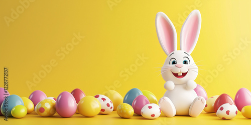 Osterkarte - Lachender Osterhase auf neutralen Hintergrund. Osterbanner. Oster Comic